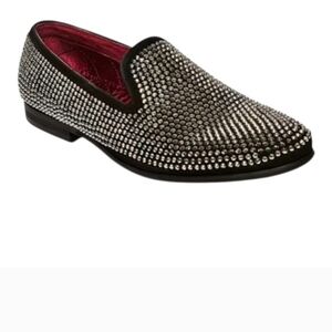 Steve Madden Men's Black Loafers with Silver Crystal Studs